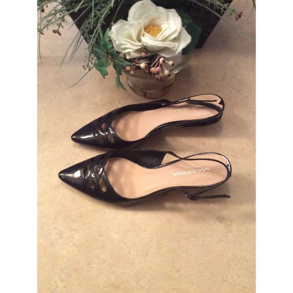 VIA SPIGA CUCIO Black Patent Leather Slingback Kitten Loafer US7.5 EUC! $279 - Picture 6 of 9